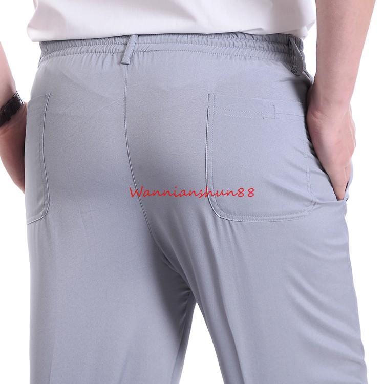 Men Elastic Waist Thin Loose Slacks Pants Casual Long Trousers Summer Pants  Plus