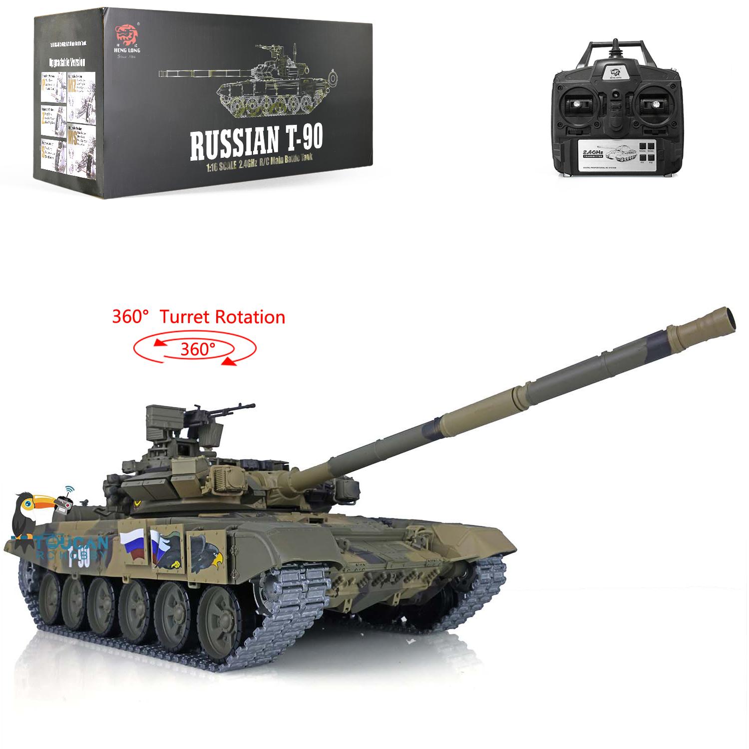 Henglong 1/16 7.0 Upgraded Metal Russia T90 RC RTR Tank 3938 360°Rotate Turret