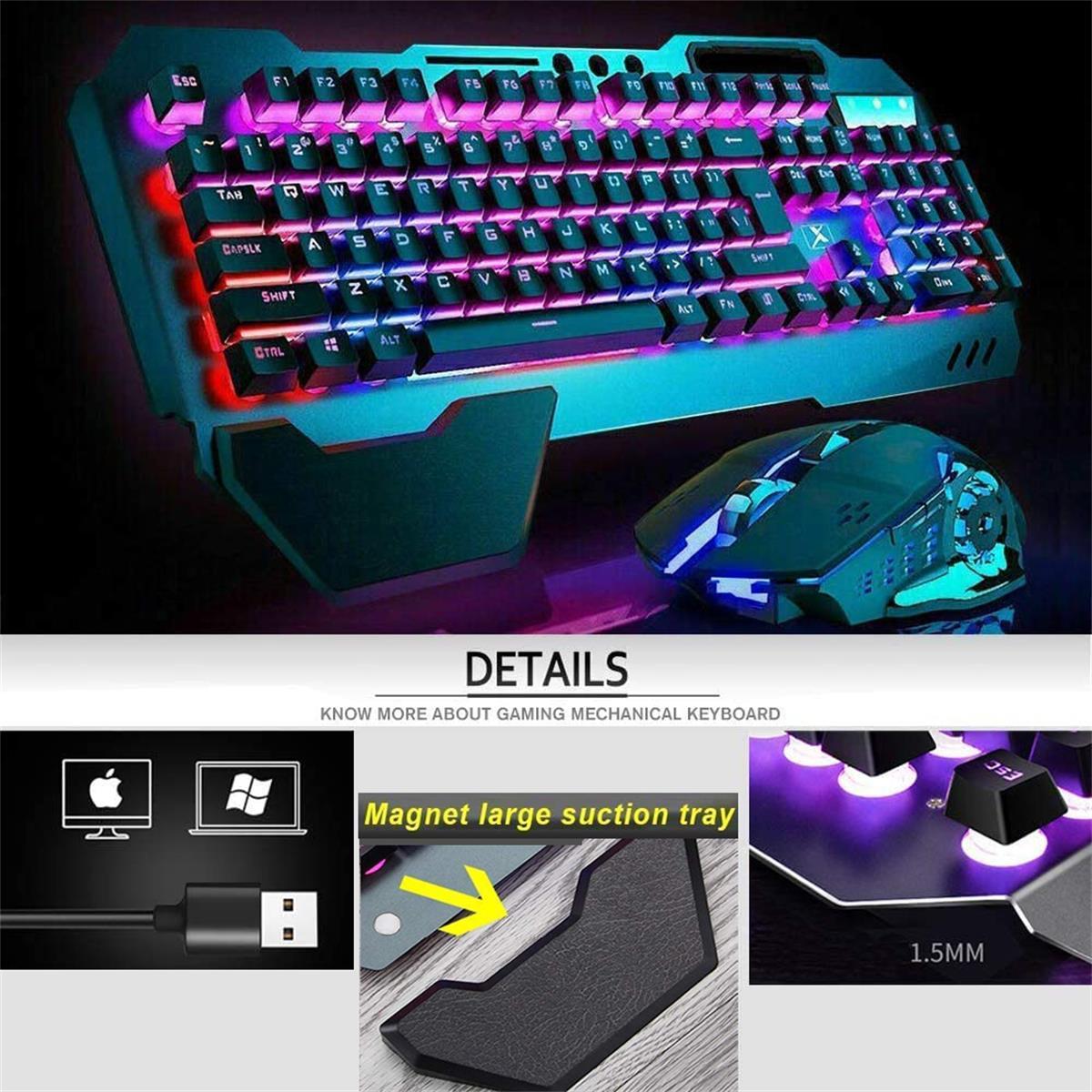 Wireless Gaming Keyboard and Mouse Combo with Mouse Pad, Rainbow LED  Backlit Rechargeable Battery Mechanical Ergonomic Feel Dustproof 7 Color  Backlit
